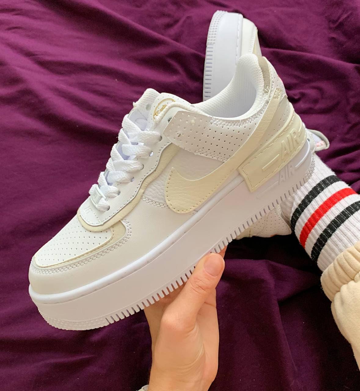 

Женские кроссовки Nike Air Force Shadow White Beige / Найк Аир Форс Шадоу Белые Бежевые 38, Белый