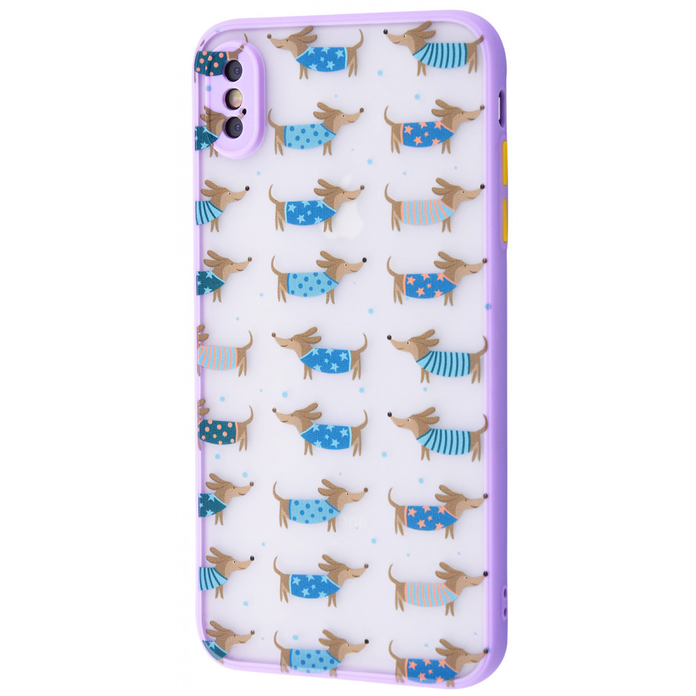 

Чехол накладка iPhone X/Xs WAVE Cartoon Case (PC+TPU) dachshund_light_purple