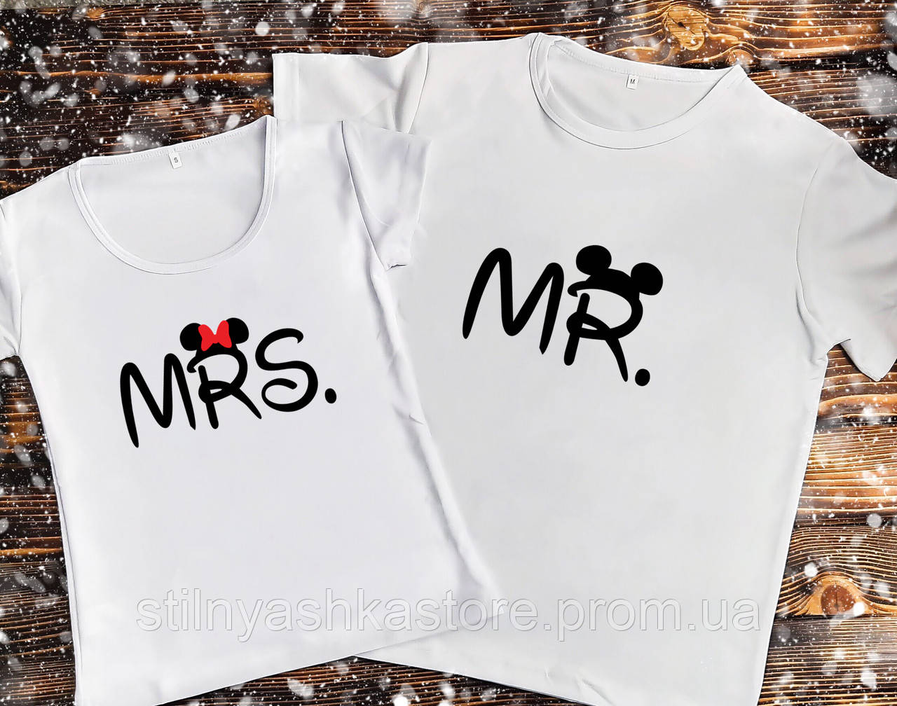 

Парные футболки - Mr. & Mrs. Микки Маус, Белый