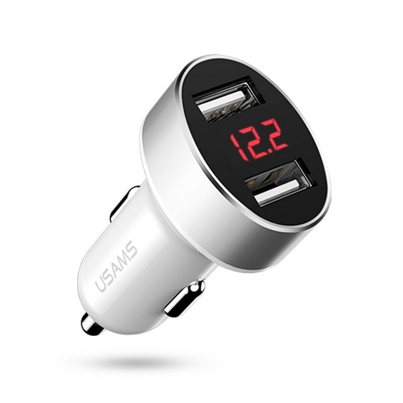 

Автомобильное зарядное устройство Usams 2.1A 2xUSB Black с цифровым дисплеем White зарядка зарядное для