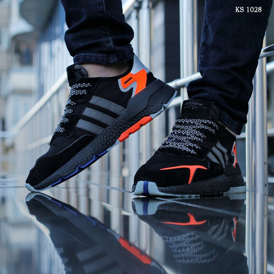 

Мужские кроссовки в стиле Adidas Адидас Nite Jogger, черные с помаранчевым 44 (28 см), Черный