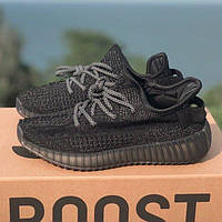 Чоловічі кросівки Adidas Yeezy 350 V2 Black Reflective | Адідас Ізі Буст 350 В2 Чорні рефлектив, фото 1