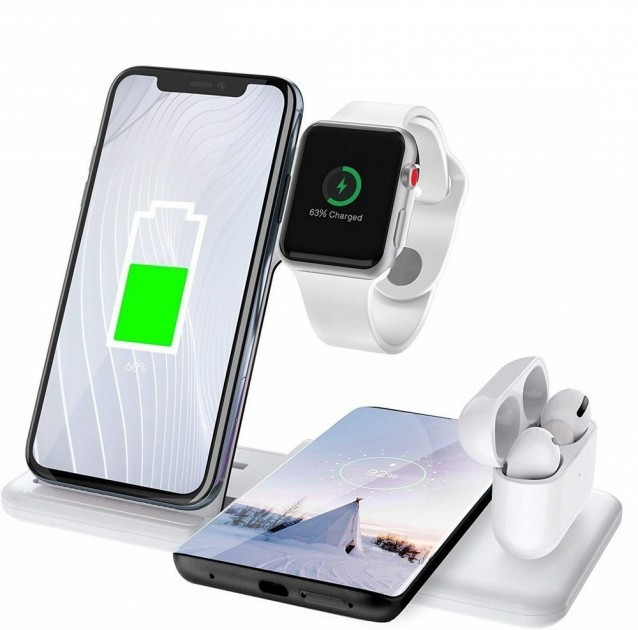 

Зарядная док станция Micronic Q20 PRO 4в1 Беспроводная быстрая зарядка 4-и гаджета Samsung/iPhone/Air, Белый