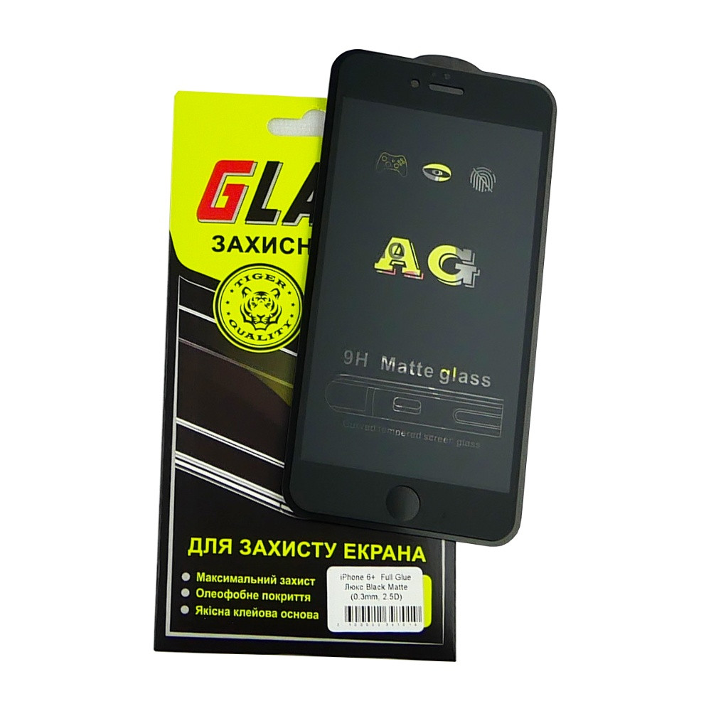 

Защитное стекло для Apple iPhone 6 Plus Full Glue (0.3 мм, 2.5D, матовое чёрное) Люкс