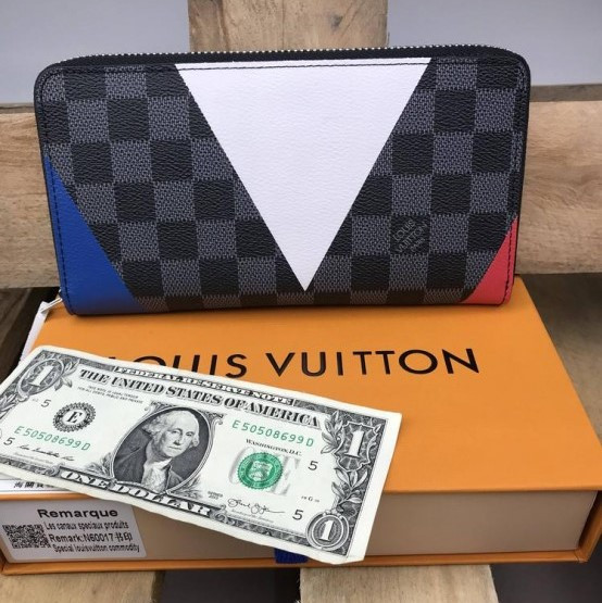 

Мужской кошелек Louis Vuitton из натуральной кожи Бумажник для мужчин на молнии вместительный Портмоне Клатч, Черный