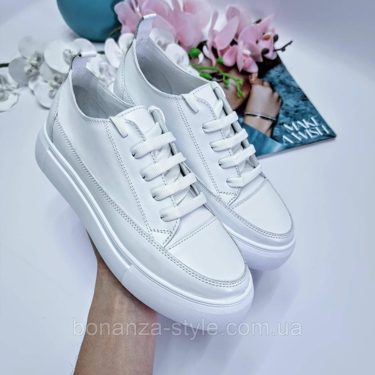 

Женские кожаные кеды BM К00603 de luxe white белые, Белый