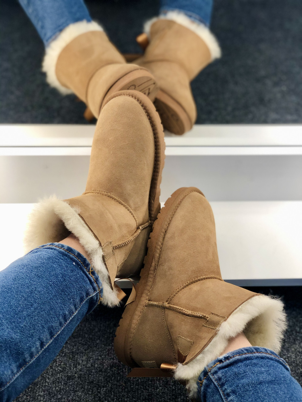 

Женские светлые сапоги угги UGG Mini Bailey Bow II Boot Beige (бежевые), Бежевый