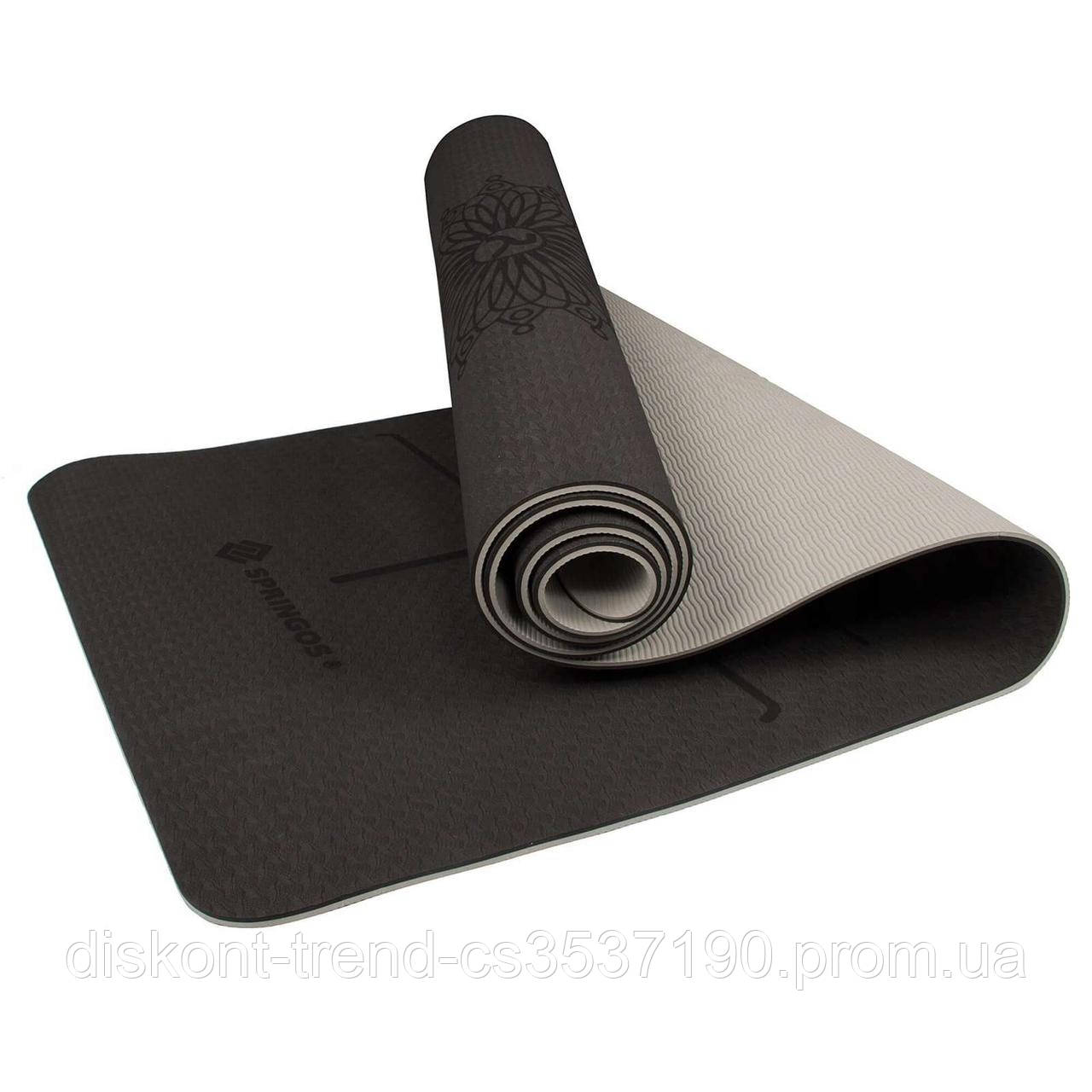 

Коврик мат для йоги и фитнеса Springos Tpe 6 мм Black/Grey SKL41-277730