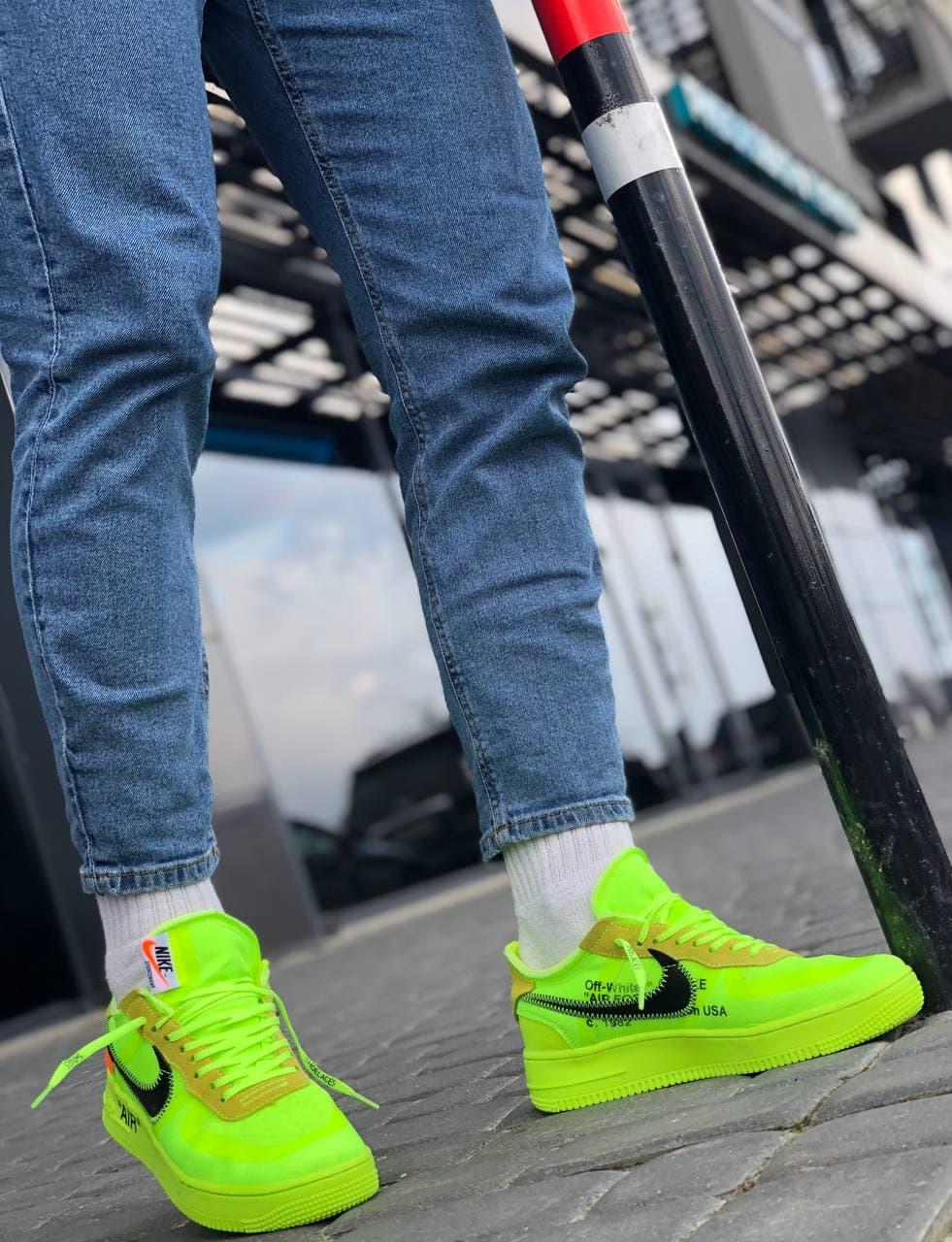 

Мужские кроссовки Nike Air Force 1 Off-White Volt Найк Аир Форс Салатовые \ Чоловічі кросівки Найк Аір Форс, Салатовый