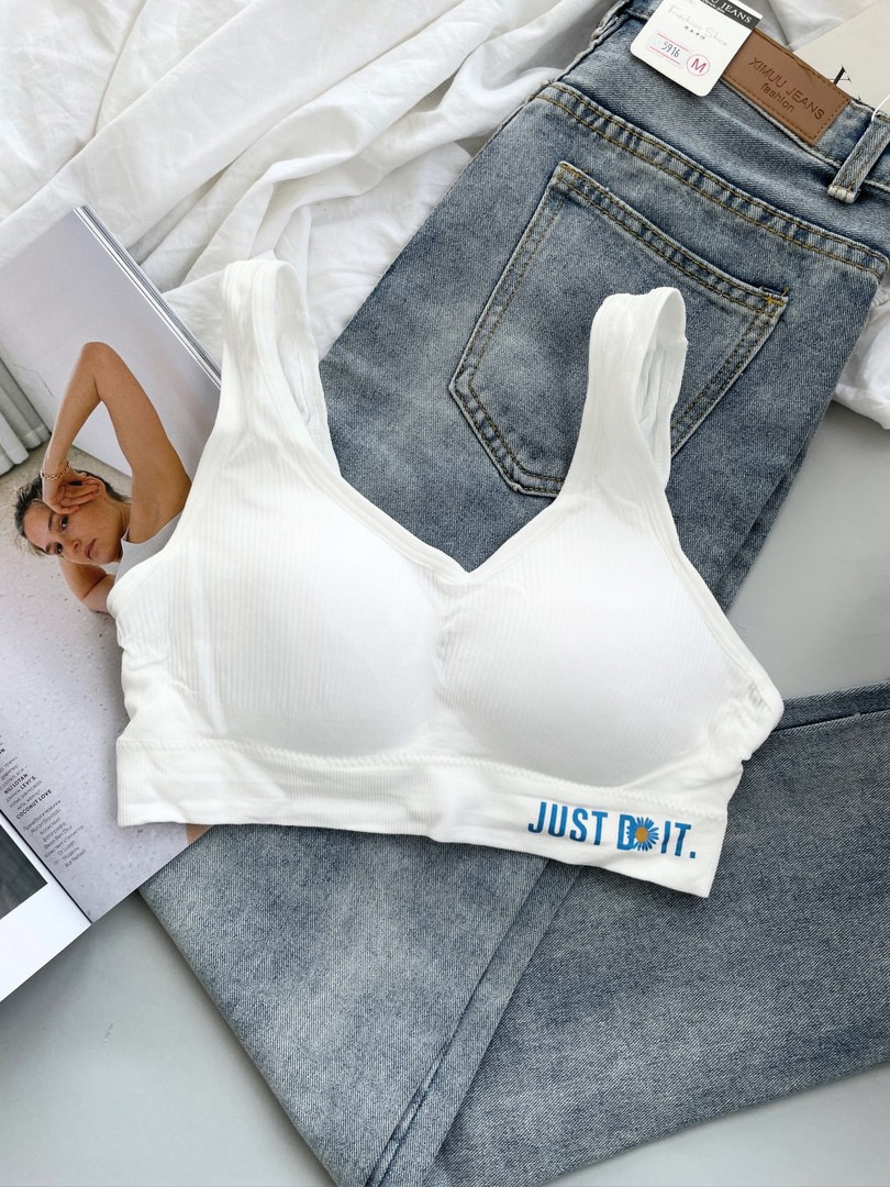 

Стильный женский топ микрофибра "just do it" на бретельках Белый