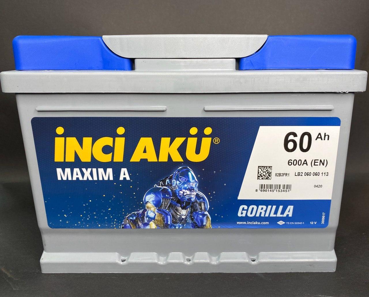 

Аккумулятор Inci Aku MaximA Gorilla 60Ah/600A R+ автомобильный (Инджи Акю) LB2 060 060 013 АКБ Турция НДС