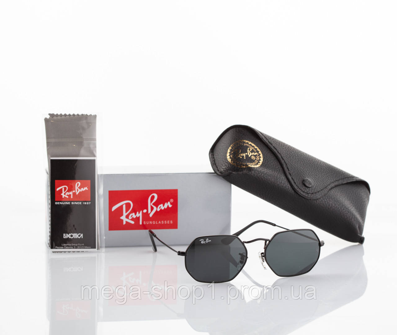 

Женские очки солнцезащитные черные Ray Ban / Рей Бен черные глянцевые очки от солнца, Черный