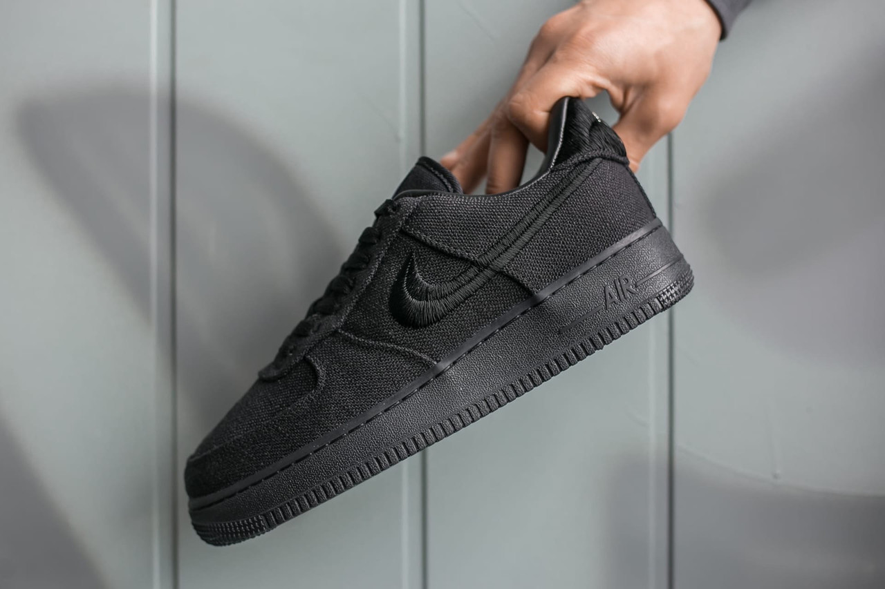 

Кроссовки женские Nike Air Force x Stüssy Triple Black, Найк Аир Форс, текстильные, код IN-771, Черный