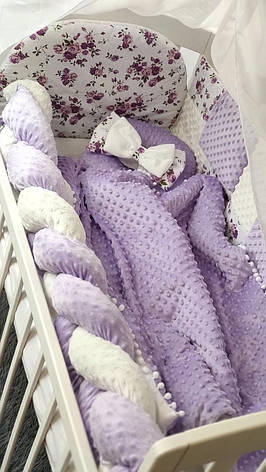 Набор постельного белья детскую кроватку/ манеж "Минки" - Бортики в кроватку: конверт-плед  - 8 предметов, фото 2