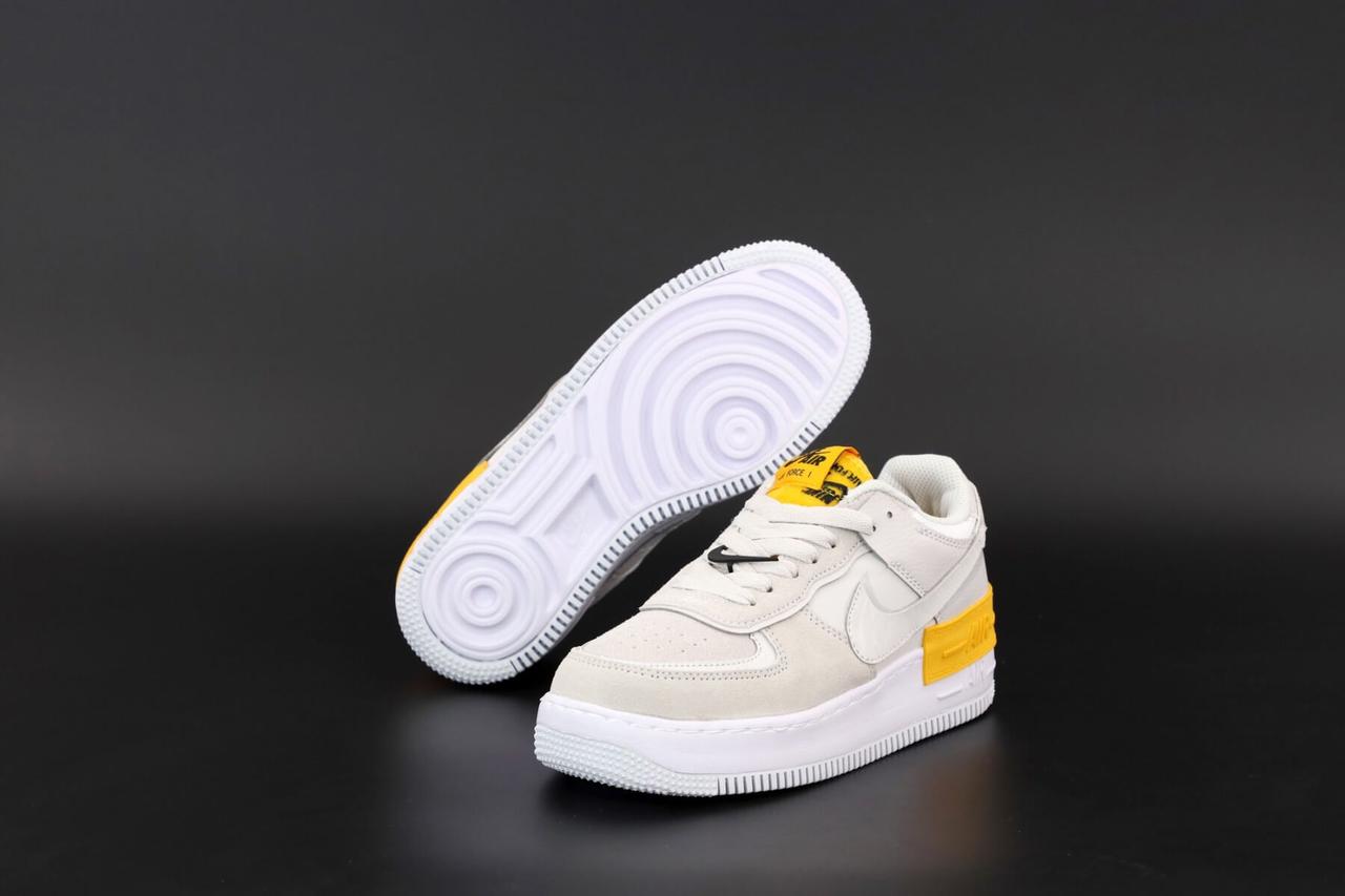 

Женские кроссовки Nike Air Force 1 Low Shadow Grey Yellow (Кроссовки Найк Аир Форс серо-желтые демисезонные), Серый