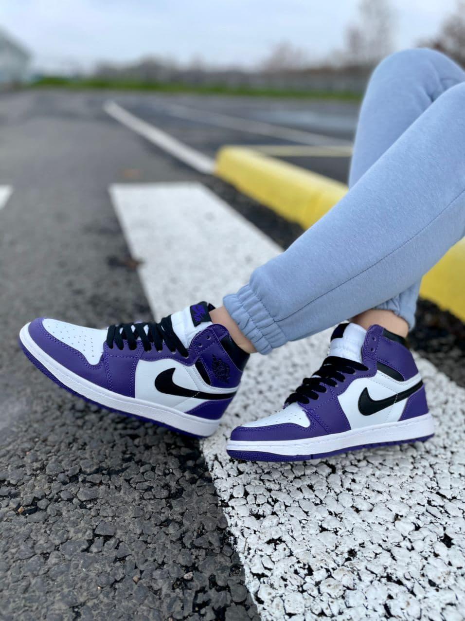 

Мужские кроссовки Nike Air Jordan Retro 1 Black Violet / Найк Аир Джордан Ретро 1 Черные Фиолетовые 45, Зелёный