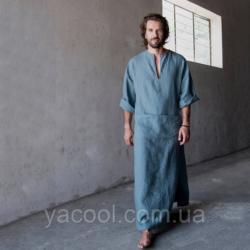 Довга чоловіча туніка для Африки, Єгипту, чоловіче плаття з натурального льону ХС-10ХХЛ