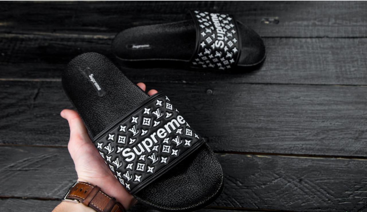 

Мужские черные шлепки Supreme, Черный