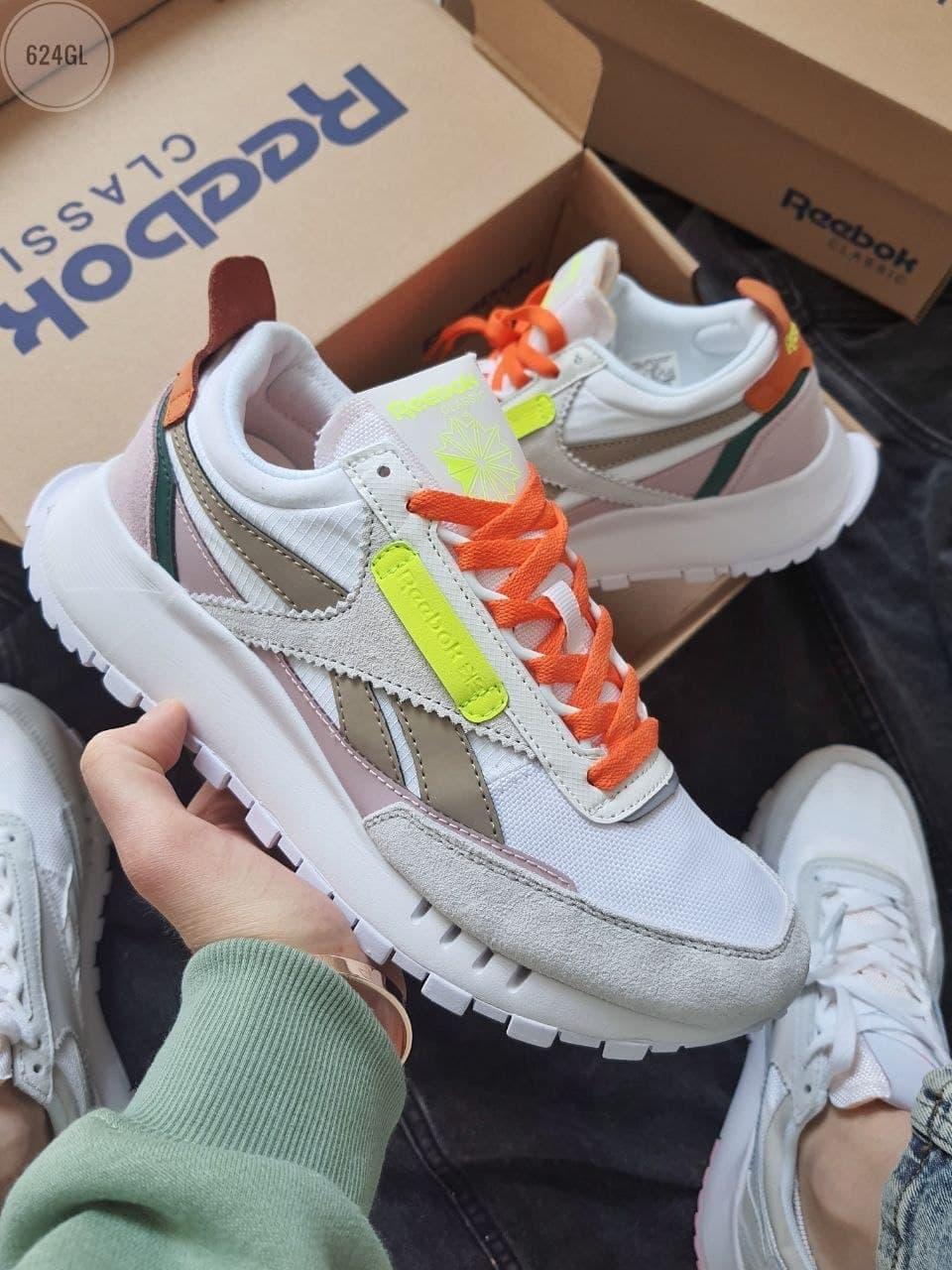 

Женские кроссовки Reebok (белый с оранжевым) 624GL крутые спортивные кроссы