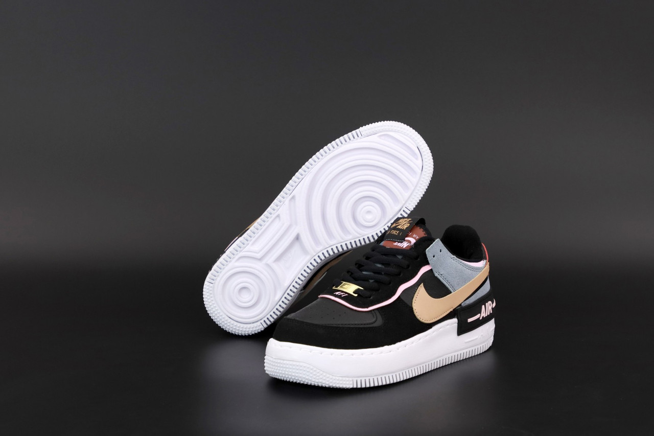 

Кроссовки женские Nike Air Force 1 Shadow черные, Найк Аир Форс Шадоу, натуральная кожа, прошиты, код KD-12554 37, Черный