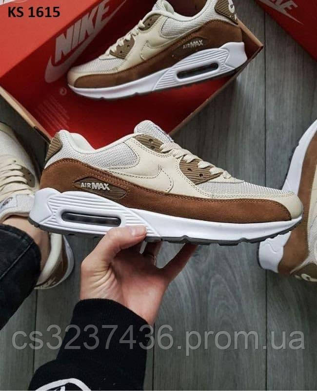 

Мужские Кроссовки Nike Air Max 90 бело коричневые Размер 43, Коричневый