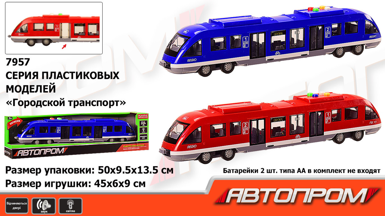 

Электропоезд игрушка на батар 7957 "АВТОПРОМ", 2 цвета, свет, звук, Разные цвета