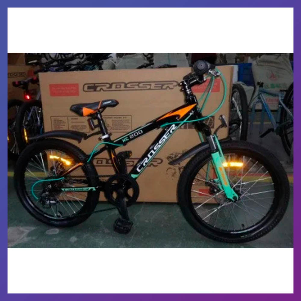 Велосипед дитячий на алюмінієвій рамі Crosser Boy 20" зріст 130-150 см вік 7 до 11 років чорно-зелений