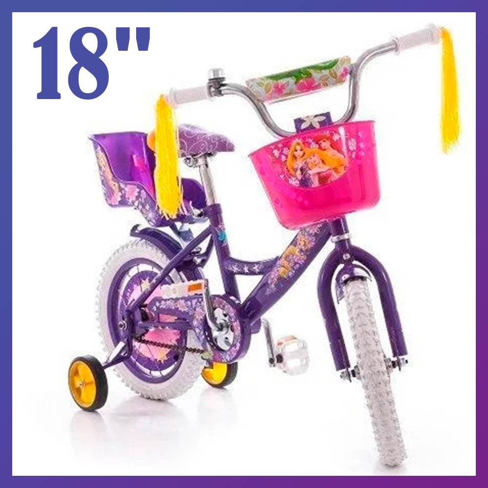 Велосипед дитячий двоколісний з кошиком Azimut Girl 18" зростання 110-130 см вік 5 до 8 років фіолетовий