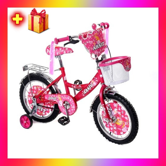 Детский двухколесный велосипед с корзинкой и багажником Huada toys Arsit 16 дюймов для девочки 4-7 лет Малинов