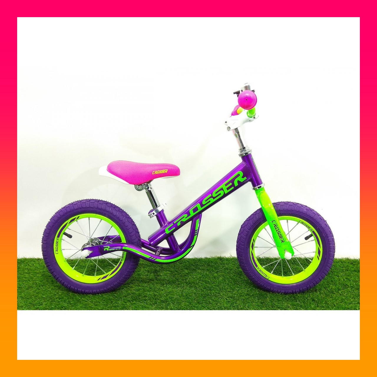 Детский беговел велобег Crosser Balance Bike New 14 дюймов фиолетовый. Велосипед без педалей для детей от 3лет
