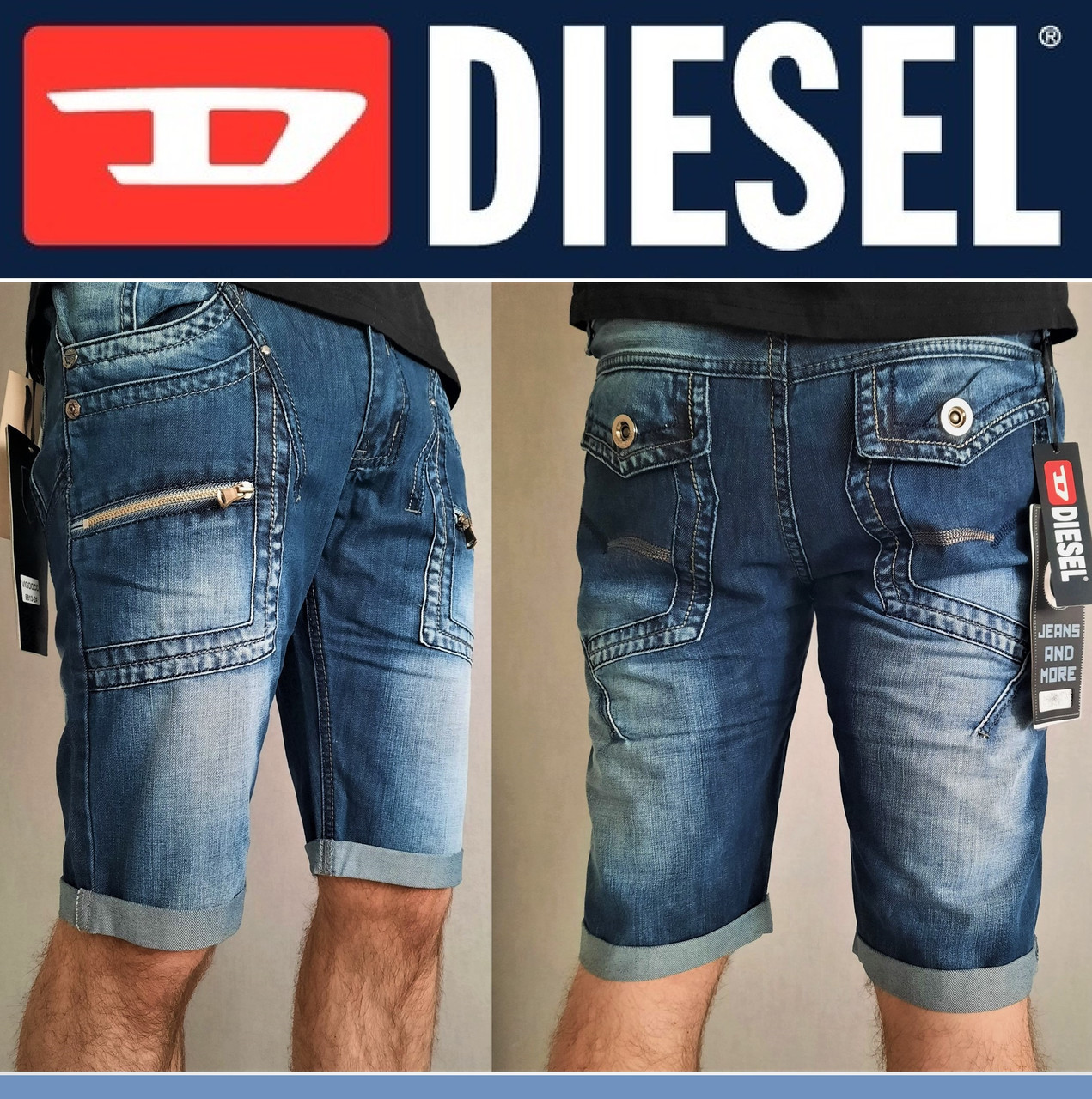 

Мужские джинсовые шорты с подворотом Diesel Tepphar-X, молодёжные джинсовые бриджи, бермуды, капри, Темно-синий