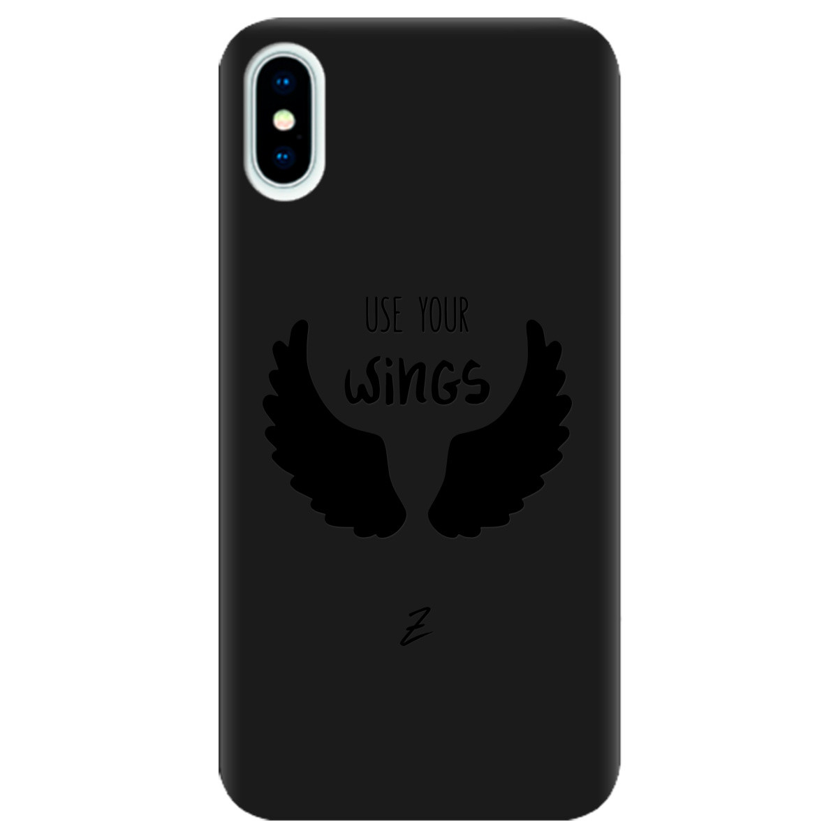 

Чехол для Apple iPhone X черный матовый soft touch Wings