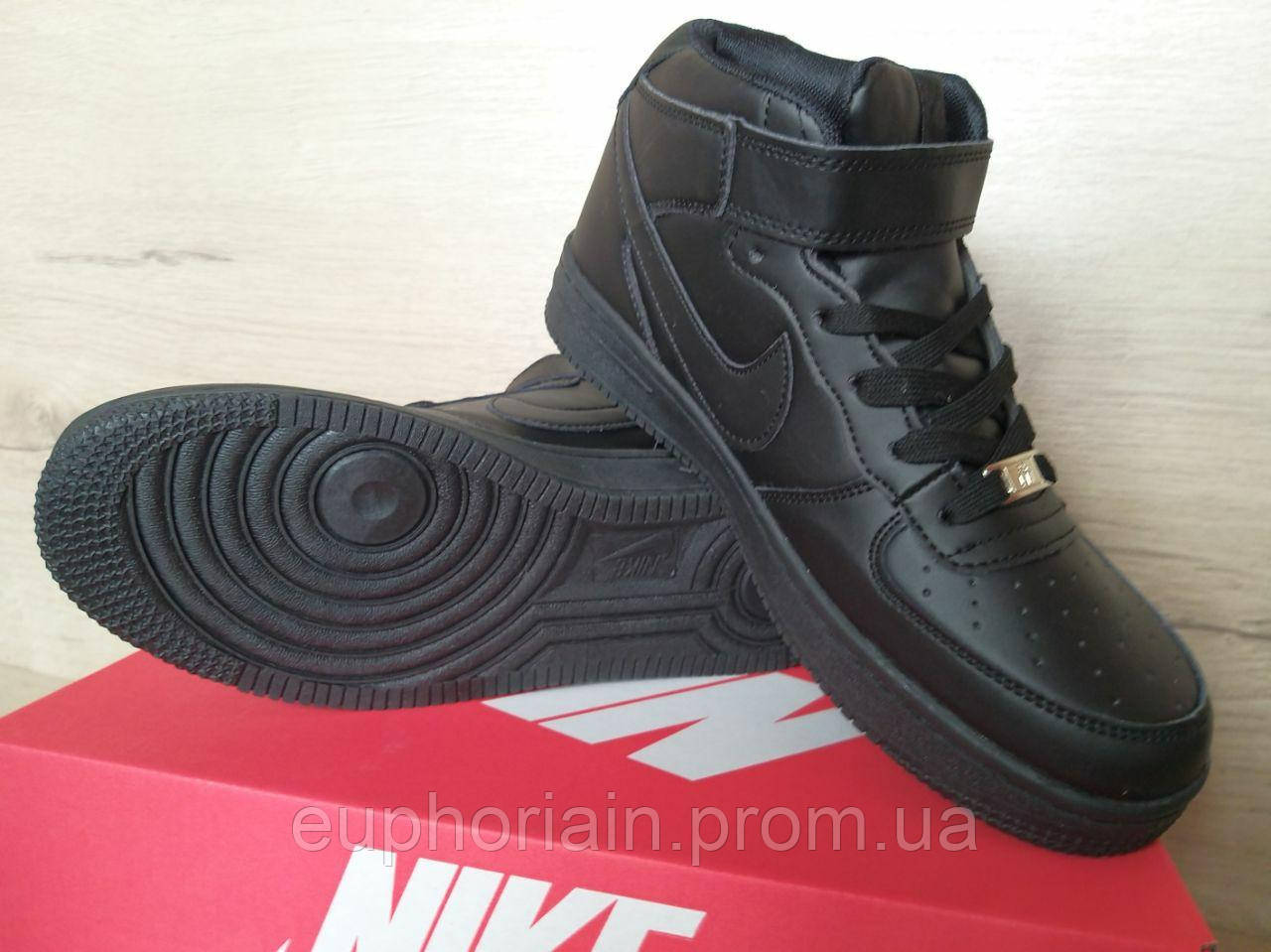 

Мужские кроссовки высокие Nike Air Force 1 найк черные 42р, Черный