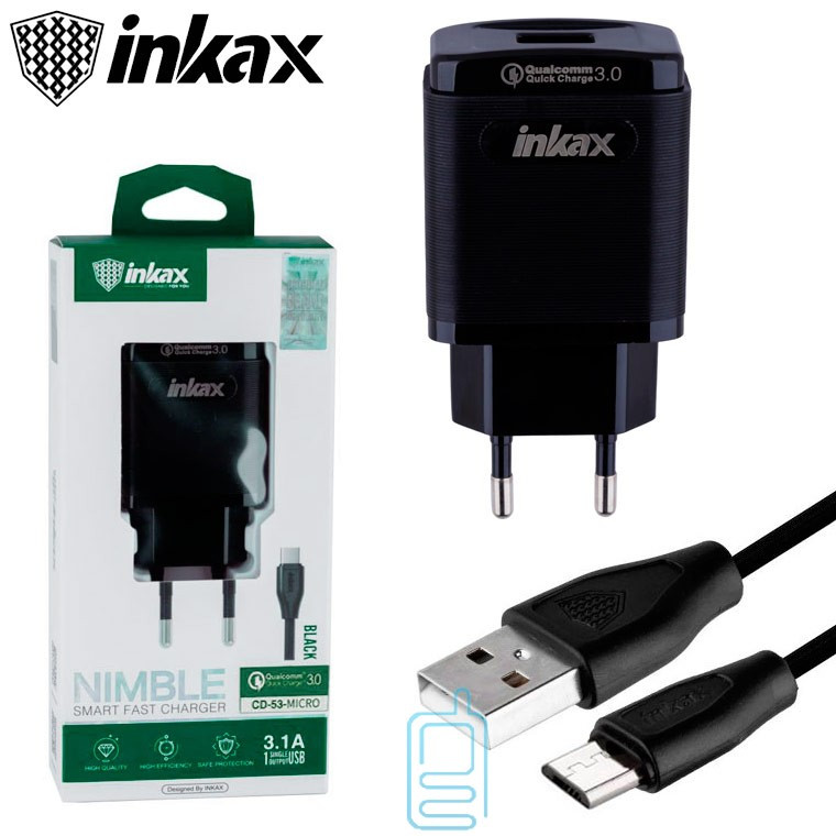 

Сетевое зарядное устройство inkax CD-53 QC 3.0 micro-USB black, Черный