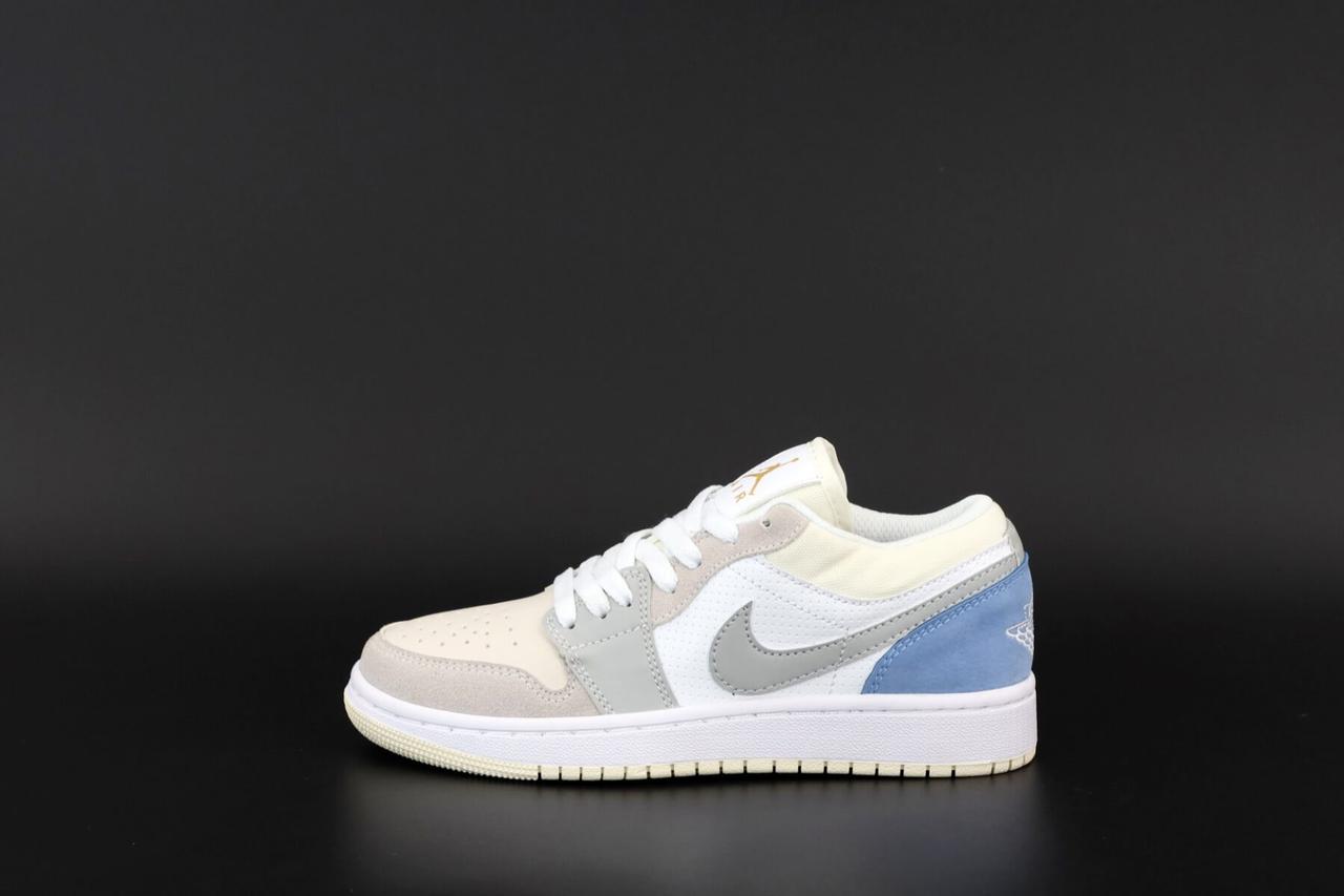 

Красивые низкие кроссовки Nike Air Jordan 1 Retro Low White Grey Blue (Бело-серые кроссовки Найк Аир Джордан), Разные цвета