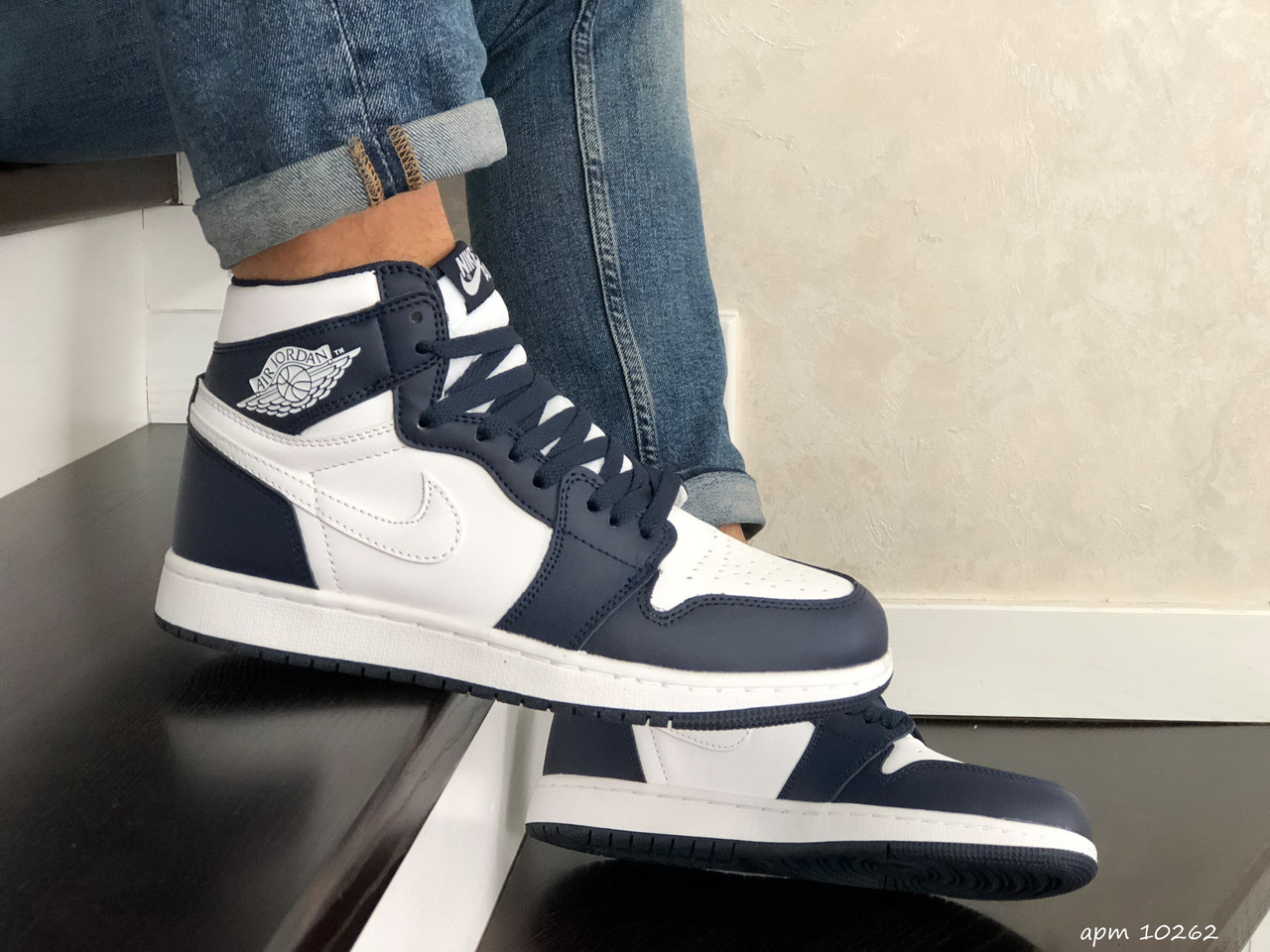 

Кроссовки Nike Air Jordan,темно синие с белым. Хит Весны 2021., Синий
