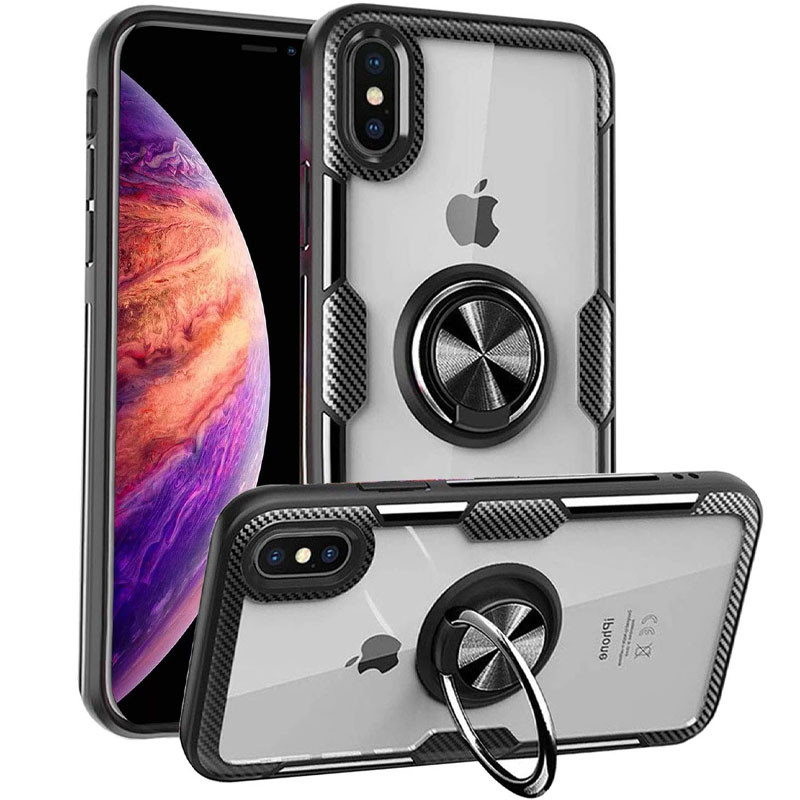 

TPU+PC чехол Deen CrystalRing for Magnet (opp) для Apple iPhone X / XS (5.8"), Бесцветный / черный