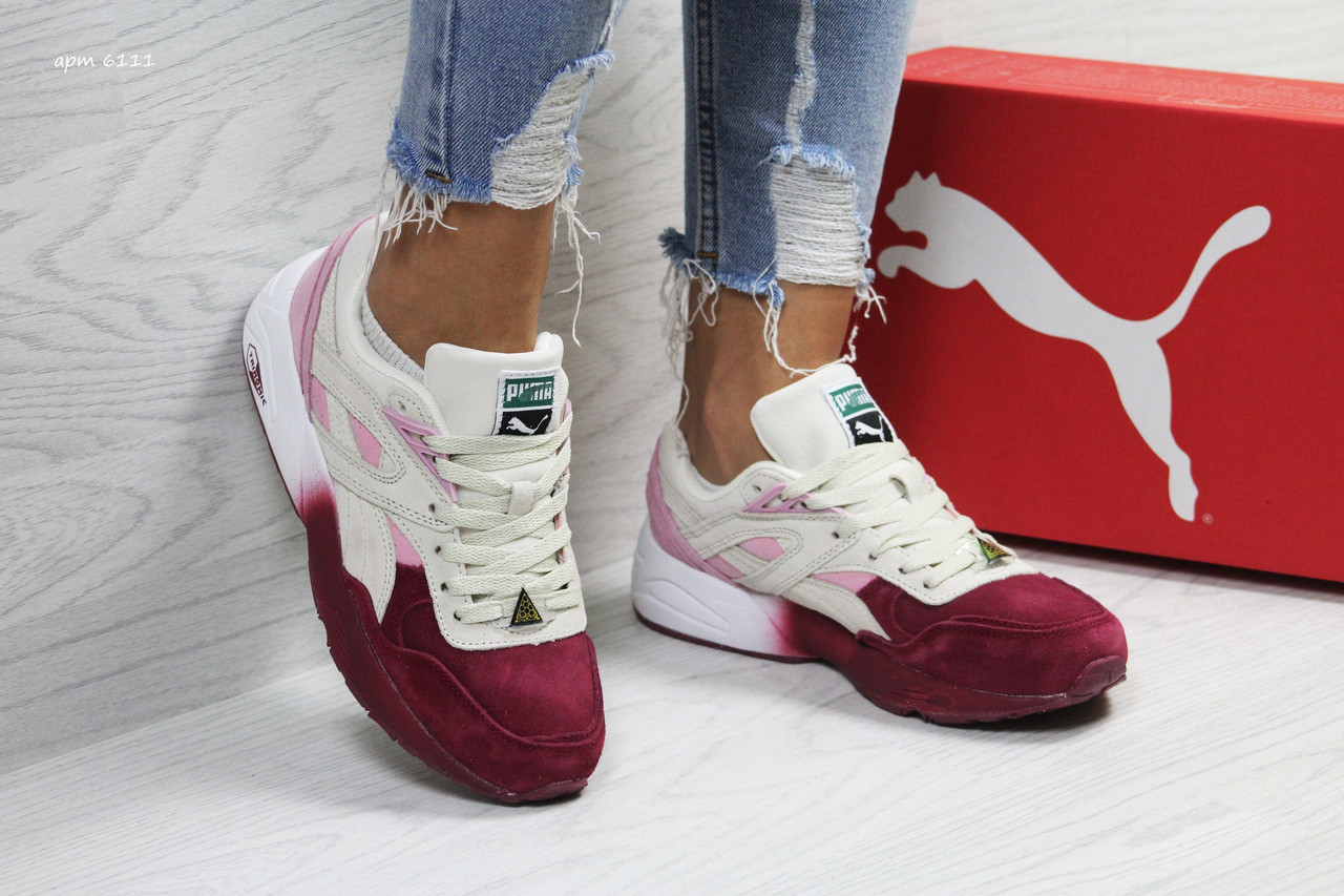 

Женские замшевые кроссовки Puma Trinomic,бежевые с бордовым, Бежевый с бордовым