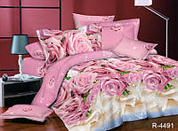 Семейный комплект постельного белья в цветочном принте роз из ранфорса с компаньоном R4491, фото 1