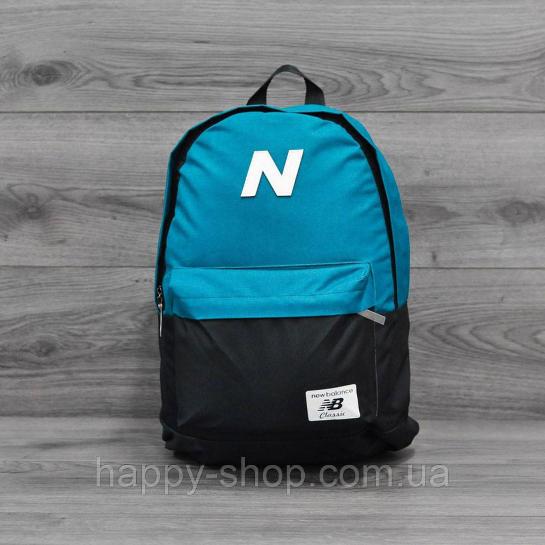 Молодіжний міський, спортивний рюкзак, портфель New Balance, нью бэланс. Блакитний з чорним