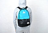 Молодіжний міський, спортивний рюкзак, портфель New Balance, нью бэланс. Блакитний з чорним, фото 6
