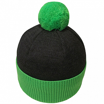 

Шапка в спортивном стиле с бубоном унисекс цвет черный + зеленый