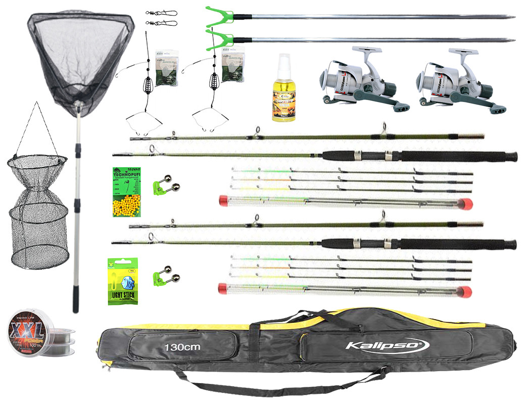

Набор Фидерный: 2 фидера 2.4м с катушкой в чехле 130см. + Сад + подхват + оснастка для рыбалке., Зелёный
