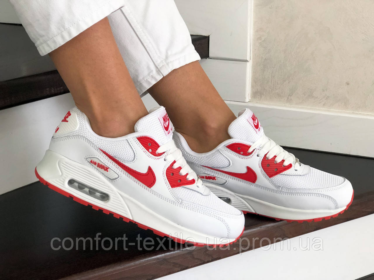 

Стильні кросівки Nike Air Max 90 білі з червоним (Натуральна шкіра) + Безкоштовна доставка 39, Белый