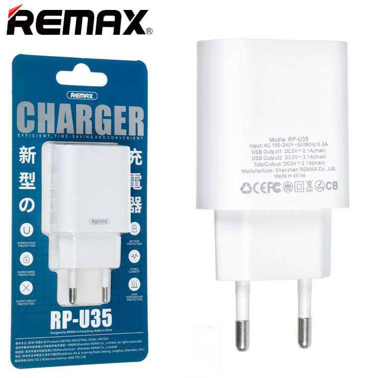 

Зарядное устройство Remax RP-U35 2USB 2.1A Белый