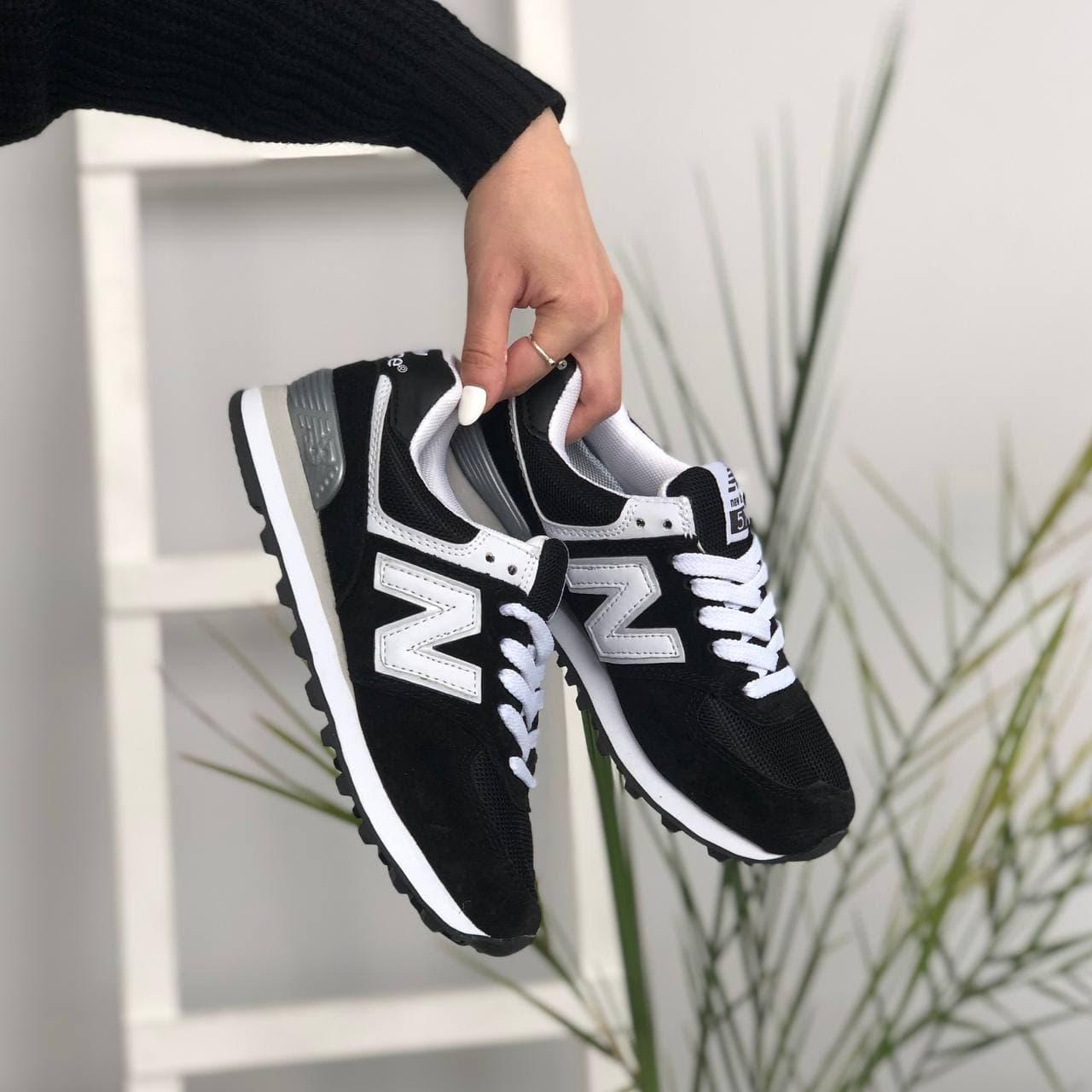 

Кроссовки женские New Balance 574 Black/white (рефлектив). Женские кроссовки Нью Беленс черные рефлективные., Черный