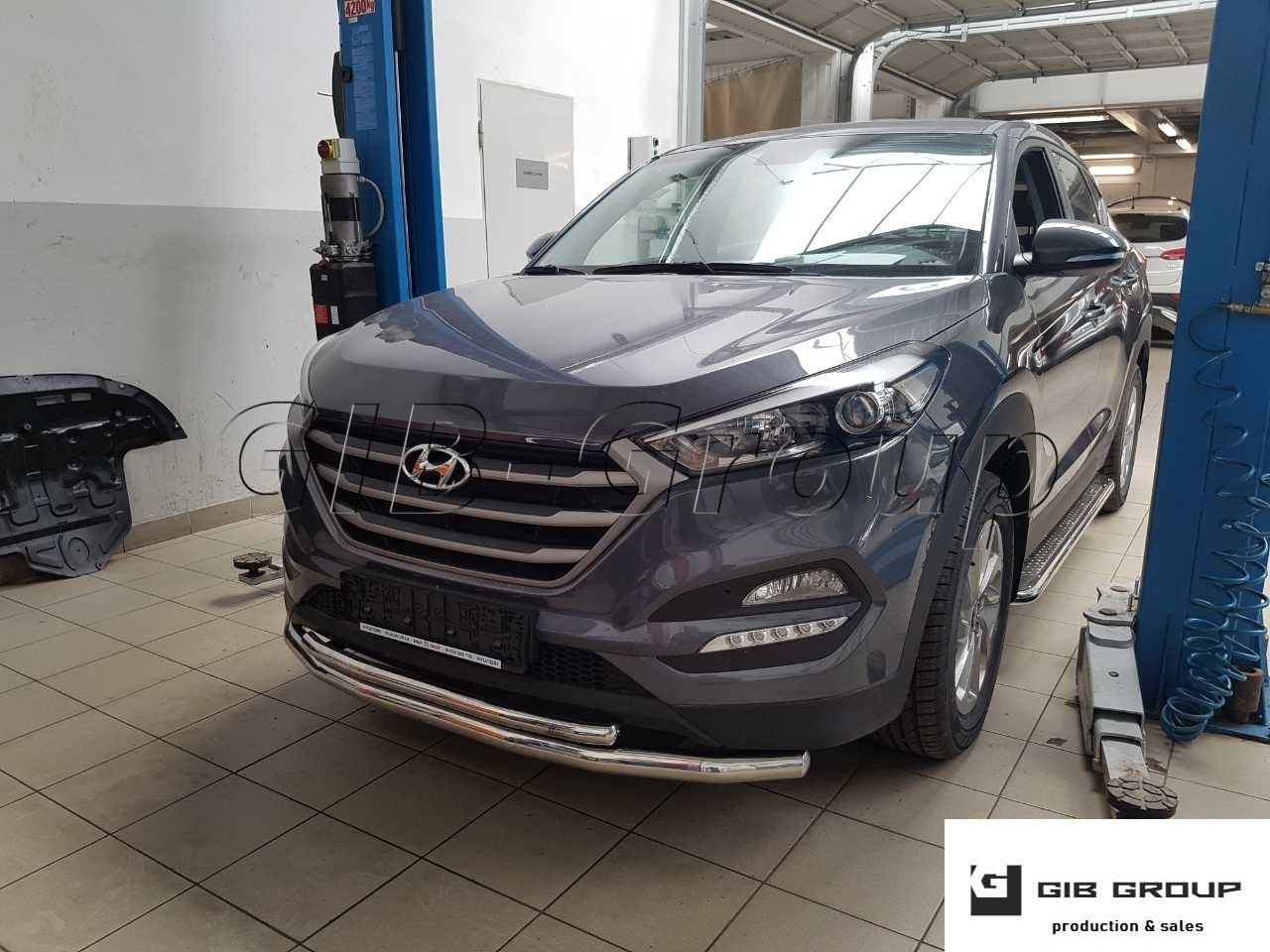 

Защита переднего бампера (двойная нержавеющая труба - двойной ус) Hyundai Tucson (2016+)