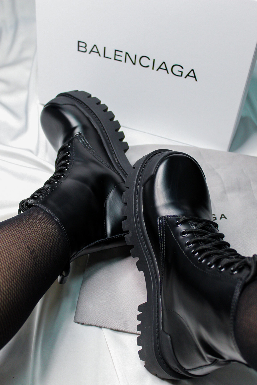 

Balenciaga Strike Lace-up Boot Black (черные) fur (мех) (еврозима), Черный