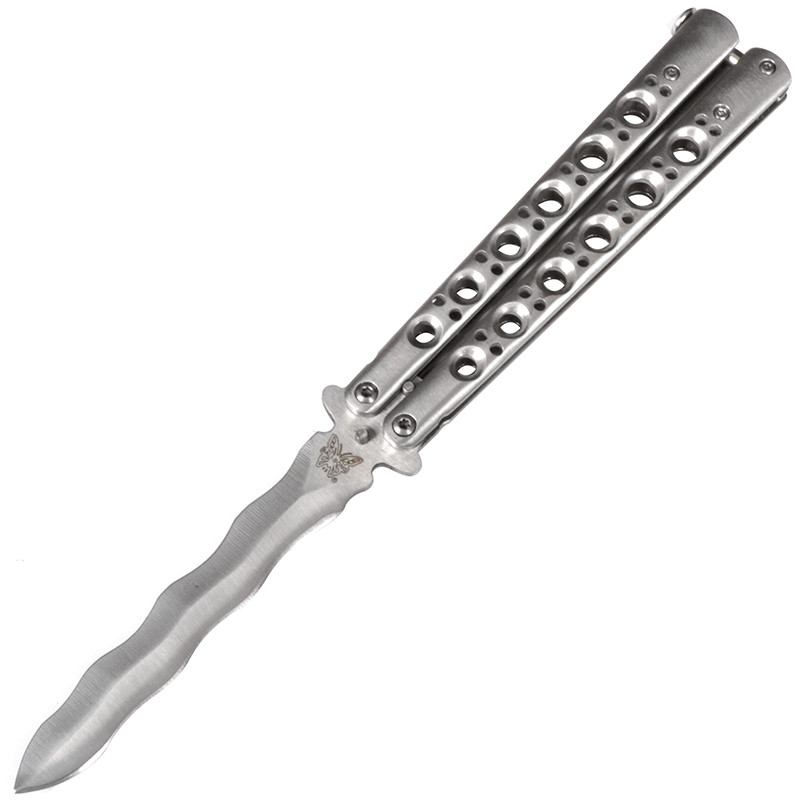 

Нож бабочка, балисонг Benchmade с волнистым лезвием (длина: 24cm, лезвие: 10cm), silver, Стальной