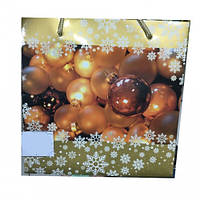 Пакет подарочный Новогодний картон ламинац. 215х220х110 золотые шарики бронза N 124